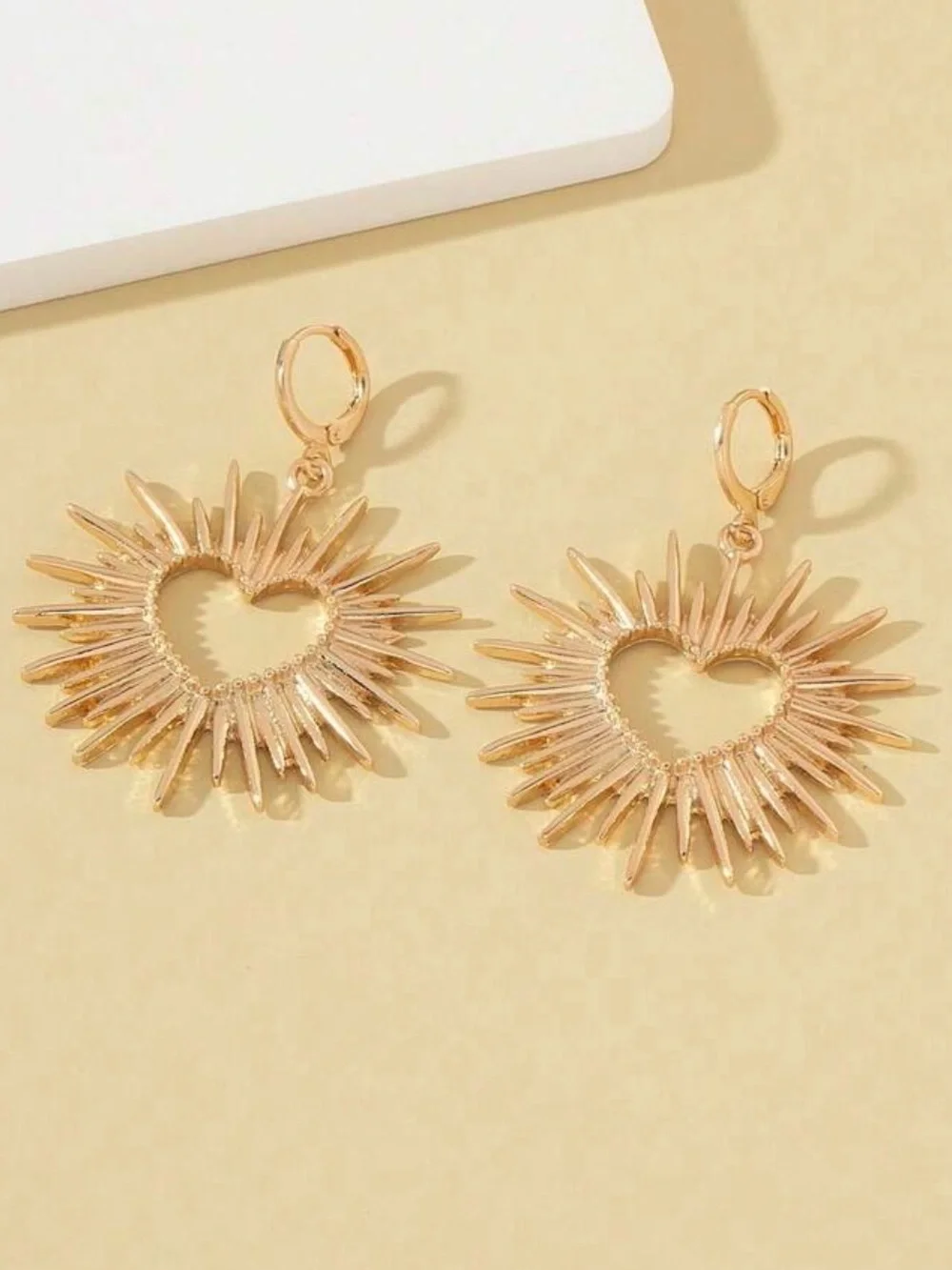 Gold Sunburst Heart Drop Earrings - Women Jewelry